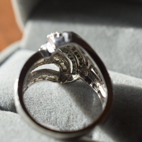 Sterling Silver Genuine Diamond Ring and Earrings. Ring size 7 - Picture 7 of 13